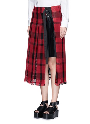 Front View - Click To Enlarge - SACAI - Check plaid pleated side split skirt