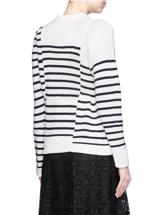 Back View - Click To Enlarge - SACAI - Asymmetric sleeve puzzle stripe knit sweater