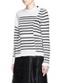 Front View - Click To Enlarge - SACAI - Asymmetric sleeve puzzle stripe knit sweater
