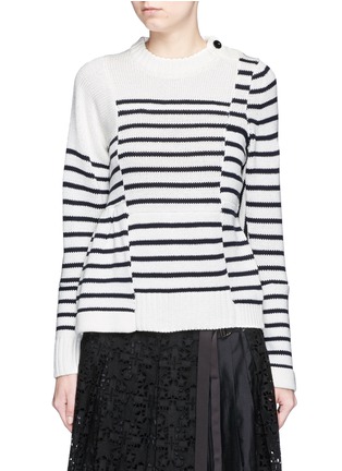 Main View - Click To Enlarge - SACAI - Asymmetric sleeve puzzle stripe knit sweater