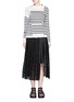 Figure View - Click To Enlarge - SACAI - Asymmetric sleeve puzzle stripe knit sweater