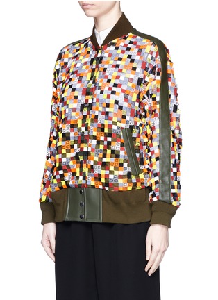Front View - Click To Enlarge - SACAI - Grid embroidery tulle bomber jacket