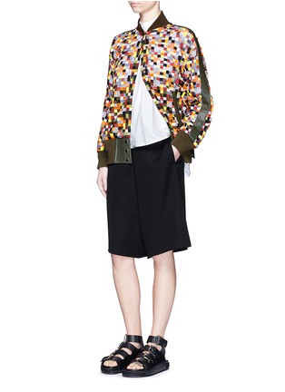 Figure View - Click To Enlarge - SACAI - Grid embroidery tulle bomber jacket