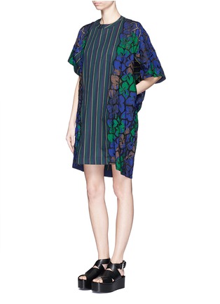 Figure View - Click To Enlarge - SACAI - Botanical print embroidery lace stripe T-shirt dress