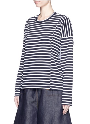 Front View - Click To Enlarge - SACAI - Poplin insert asymmetric sleeve stripe top