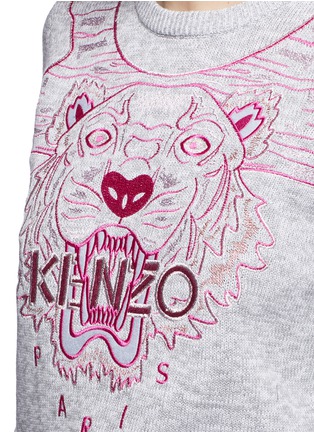 Detail View - Click To Enlarge - KENZO - Metallic tiger embroidery marled cotton sweater