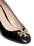 Detail View - Click To Enlarge - TORY BURCH - 'Raleigh' metal logo leather wedge pumps
