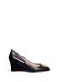 Main View - Click To Enlarge - TORY BURCH - 'Raleigh' metal logo leather wedge pumps