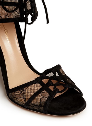 Detail View - Click To Enlarge - GIANVITO ROSSI - Suede trim floral lace sandals
