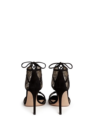 Back View - Click To Enlarge - GIANVITO ROSSI - Suede trim floral lace sandals