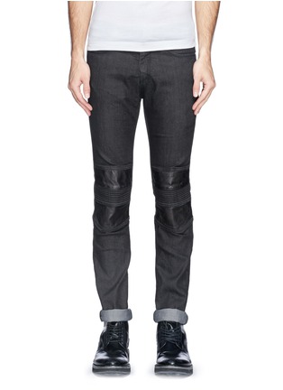 Main View - Click To Enlarge - NEIL BARRETT - Faux leather and ribbed knee jeans