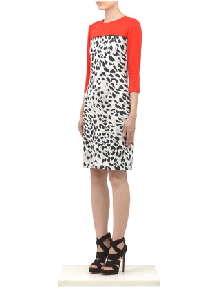 Front View - Click To Enlarge - ST. JOHN - Leopard pattern colour-block dress