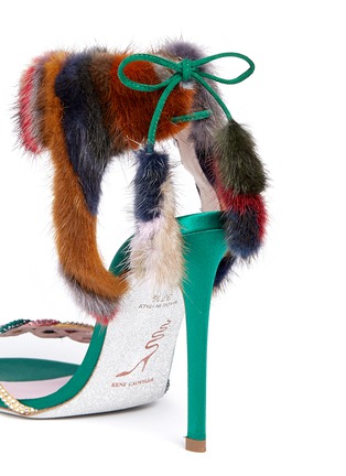 Detail View - Click To Enlarge - RENÉ CAOVILLA - Mink fur crystal braid sandals
