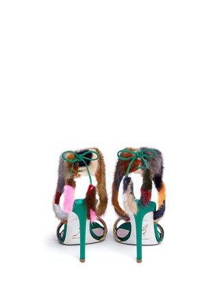 Back View - Click To Enlarge - RENÉ CAOVILLA - Mink fur crystal braid sandals