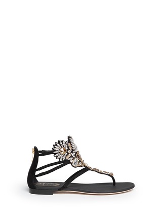 Main View - Click To Enlarge - RENÉ CAOVILLA - Clear crystal suede flat sandals