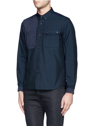 Front View - Click To Enlarge - WHITE MOUNTAINEERING - Felted knit back twill shirt