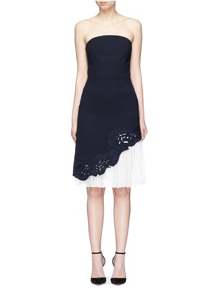 Main View - Click To Enlarge - COMME MOI - Lace underlay cutwork embroidery crepe strapless dress