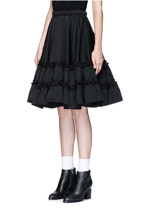 Front View - Click To Enlarge - CHICTOPIA - Ruffle trim wool twill flared skirt