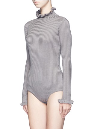 Front View - Click To Enlarge - CHICTOPIA - Ruffle turtleneck rib knit bodysuit