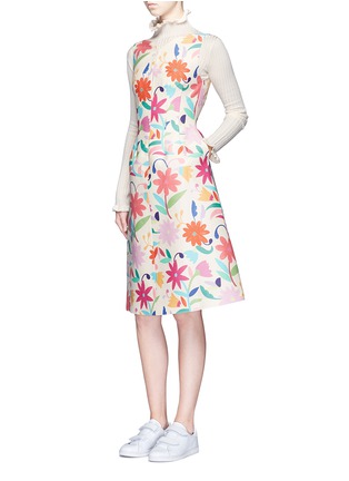 Figure View - Click To Enlarge - CHICTOPIA - Floral V-back wool-blend flared dress