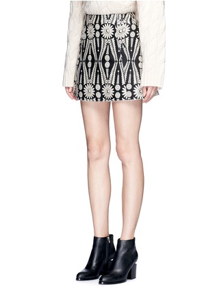 Front View - Click To Enlarge - CHICTOPIA - Ethnic floral embroidered wool blend skirt