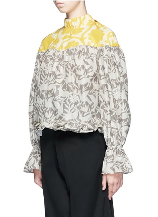 Front View - Click To Enlarge - CHICTOPIA - Forest print ruffle hem V-back shirt