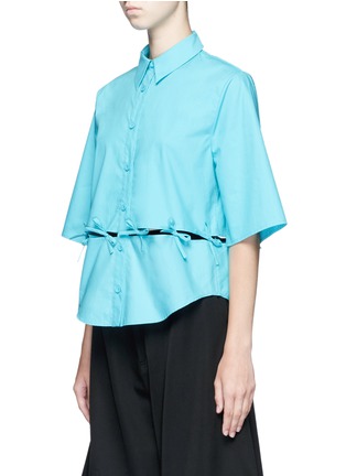 Front View - Click To Enlarge - CHICTOPIA - Ribbon tie cutout short sleeve shirt