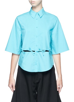 Main View - Click To Enlarge - CHICTOPIA - Ribbon tie cutout short sleeve shirt