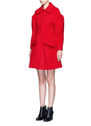 Front View - Click To Enlarge - CHICTOPIA - Puff sleeve tuck pleat wool melton coat