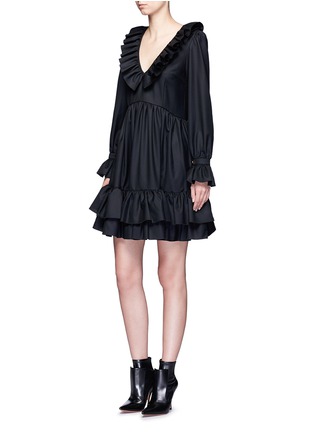 Figure View - Click To Enlarge - GIVENCHY - Ruffle wool gabardine V-neck dress