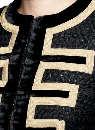 Detail View - Click To Enlarge - GIVENCHY - Embroidered tweed velvet trim military jacket