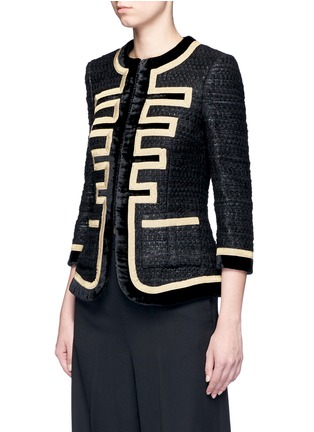 Front View - Click To Enlarge - GIVENCHY - Embroidered tweed velvet trim military jacket