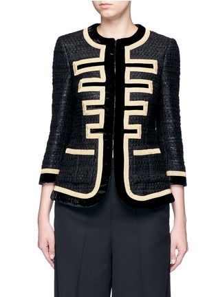 Main View - Click To Enlarge - GIVENCHY - Embroidered tweed velvet trim military jacket
