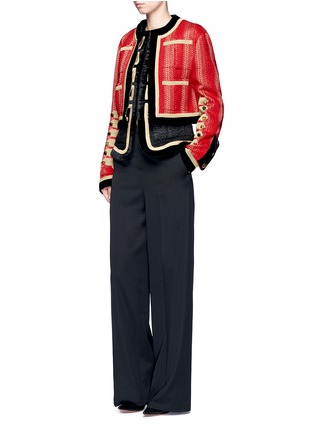 Figure View - Click To Enlarge - GIVENCHY - Embroidered tweed velvet trim military jacket