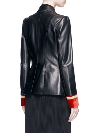 Back View - Click To Enlarge - GIVENCHY - Embroidered velvet cuff leather military jacket