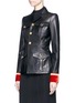 Front View - Click To Enlarge - GIVENCHY - Embroidered velvet cuff leather military jacket