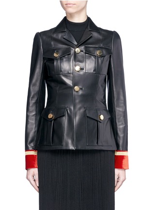 Main View - Click To Enlarge - GIVENCHY - Embroidered velvet cuff leather military jacket