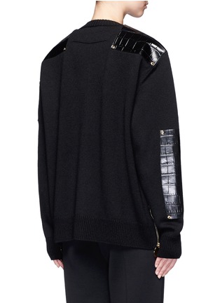 Back View - Click To Enlarge - GIVENCHY - Croc embossed leather patch wool sweater