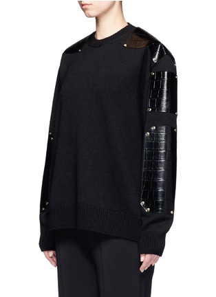 Front View - Click To Enlarge - GIVENCHY - Croc embossed leather patch wool sweater
