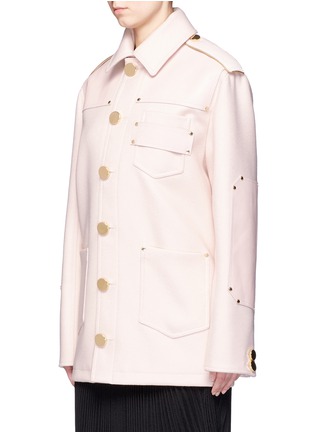 Front View - Click To Enlarge - GIVENCHY - Nappa leather patch felted wool coat