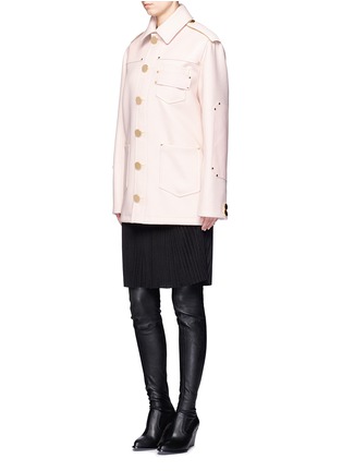 Figure View - Click To Enlarge - GIVENCHY - Nappa leather patch felted wool coat
