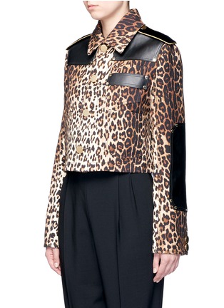 Front View - Click To Enlarge - GIVENCHY - Leather patch leopard print gabardine jacket