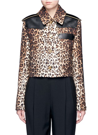 Main View - Click To Enlarge - GIVENCHY - Leather patch leopard print gabardine jacket