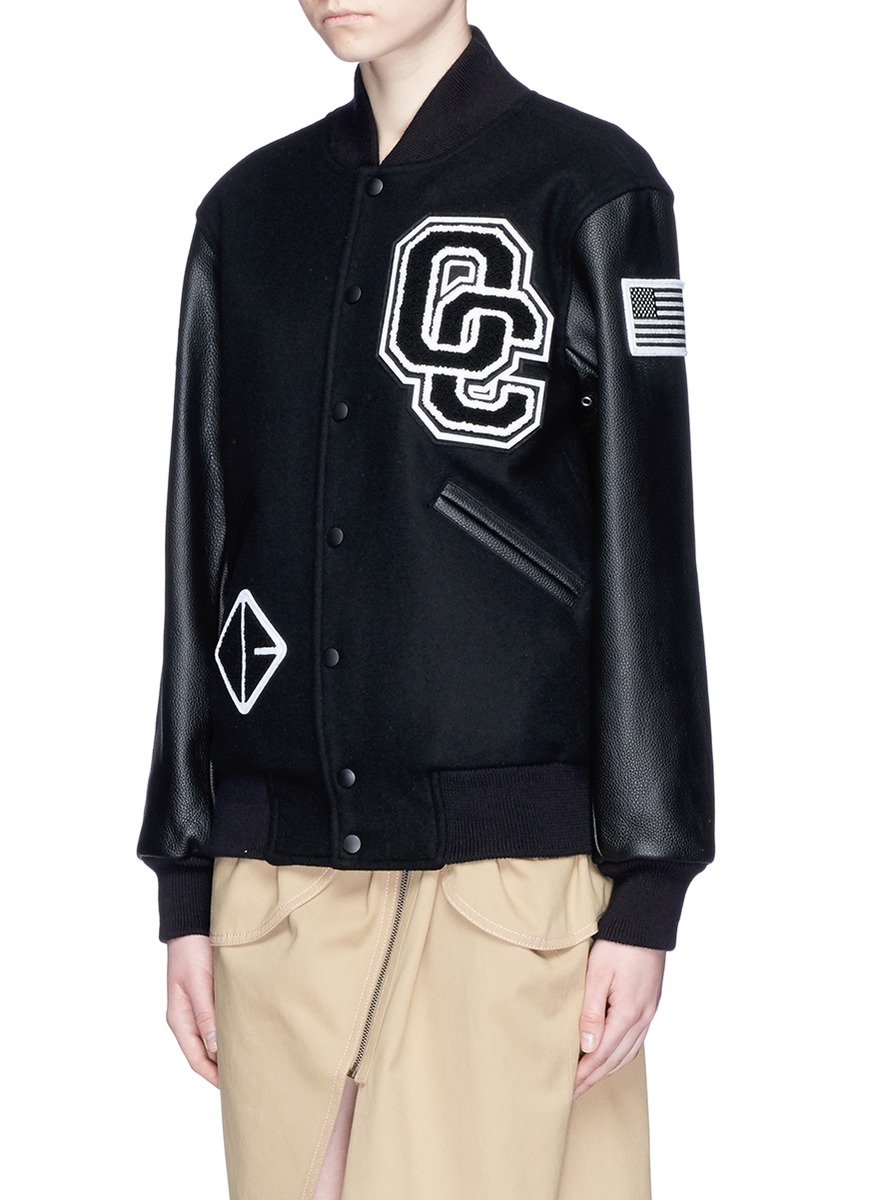 OPENING CEREMONY 'Oc' Leather Sleeve Logo Patch Varsity Jacket | ModeSens