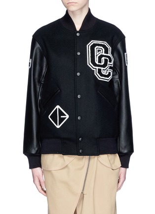Main View - Click To Enlarge - OPENING CEREMONY - 'OC' leather sleeve logo patch varsity jacket