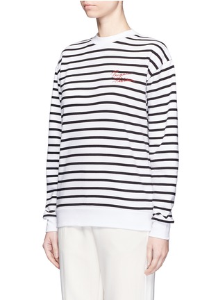 Front View - Click To Enlarge - ÊTRE CÉCILE - Slogan embroidery breton stripe cotton sweatshirt