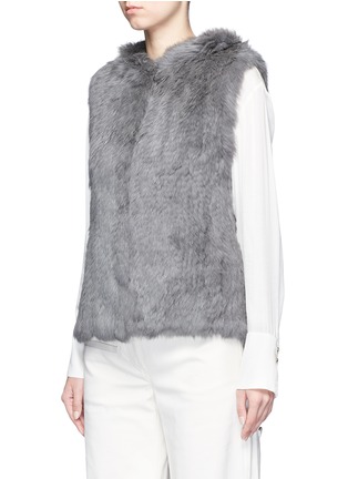 Front View - Click To Enlarge - YVES SALOMON - Hooded rabbit fur long gilet