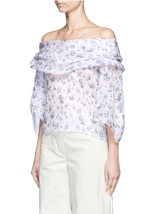 Front View - Click To Enlarge - 72722 - Floral print silk organza off-shoulder top