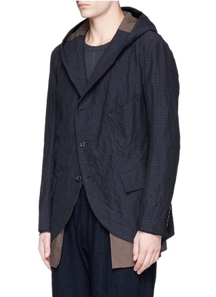Front View - Click To Enlarge - ZIGGY CHEN - Stripe jacquard hooded soft blazer