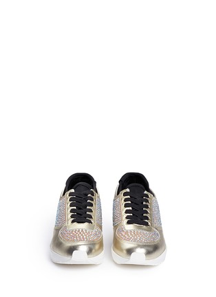 Front View - Click To Enlarge - PEDDER RED - 'Louie' crystal suede metallic leather combo sneakers